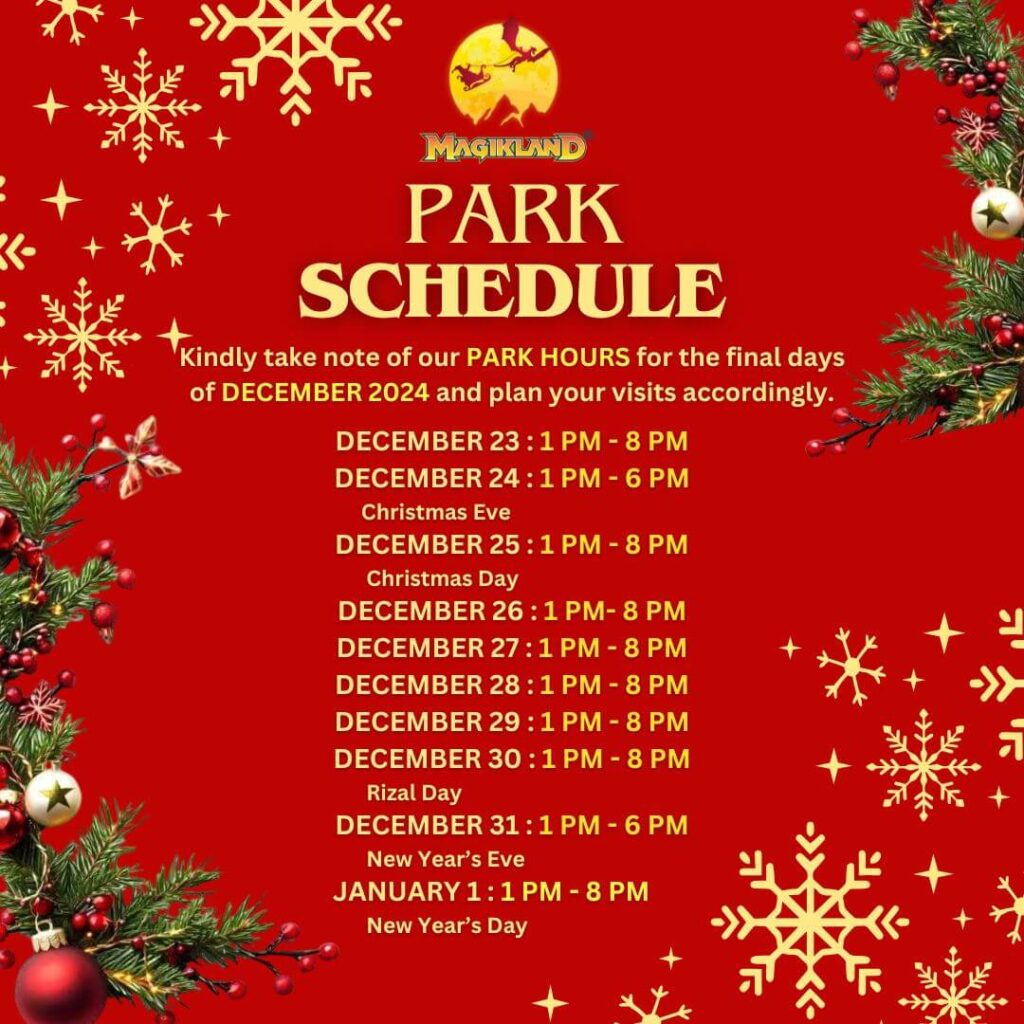 Christmas Holiday Park Schedule: Experience the magik of the holidays at Magikland!